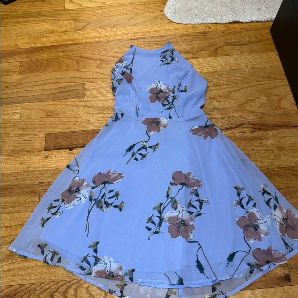 Blue Floral Halter Dress